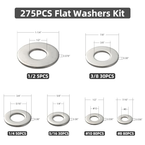 Vgbuy VG40407-278 275Pcs Washers Assortment Kit, Thickened 304 Stainless Steel Flat Washers thumb #1