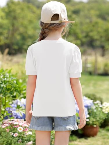 Image of Girls' Puff Sleeve Cotton T-Shirt Cute Summer Tops for Girls