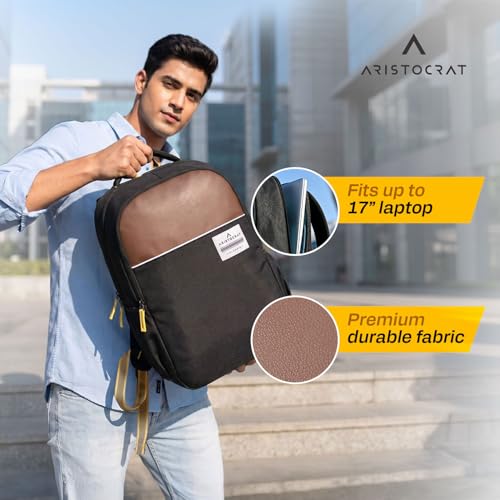 Image of Aristocrat Lava 17 Inch Compatible Laptop Backpack 25L | Premium Durable Fabric | 2 Compartments with Side Bottle Pocket | Padded Backpanel | Office & Travel Backpack for Men & Women