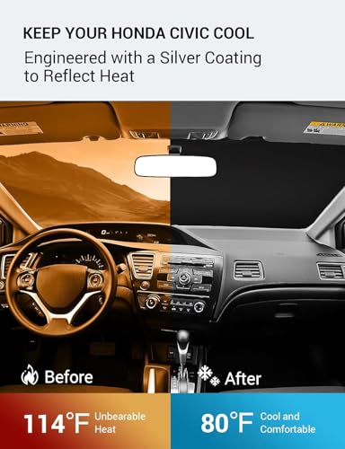 Image of Proadsy 2026 Upgrade Windshield Sun Shade Custom Fit 2012-2015 Civic Foldable Front Sunshade Protector Sun Visor Blocks UV Rays Keep Car Cooler