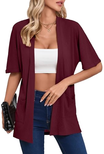 Image of Iandroiy Women's Lightweight Open Front Cardigans Casual Short Sleeve Blouse Tops