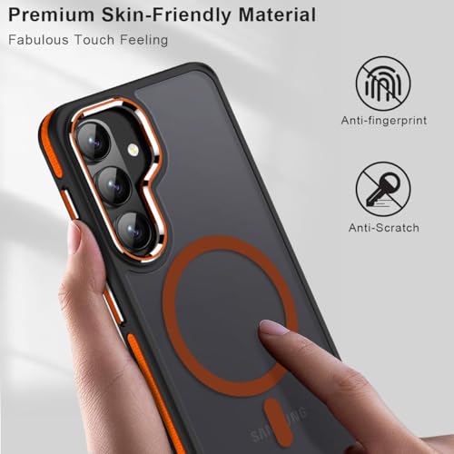 Image of MALEWOLF Case for Samsung Galaxy S26 Plus, Compatible with Magsafe, Translucent Cover [Military Grade Shockproof] [Anti-Slip Edge], Color Hybrid Magnetic Case for Galaxy S26+ (Black /Orange)