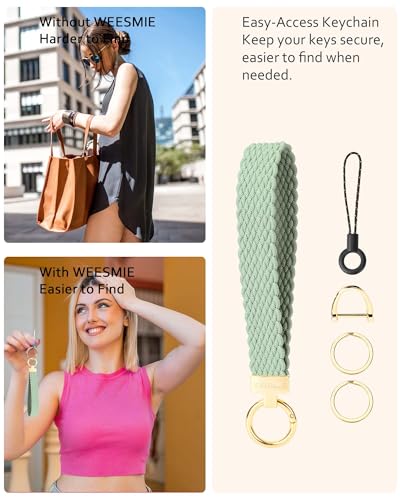 Image of WEESMILE Keychain Wristlet, Stretchy Key Chain for Car Keys with 2 Keyrings and D ring, Cute Wrist Lanyard for Women Men