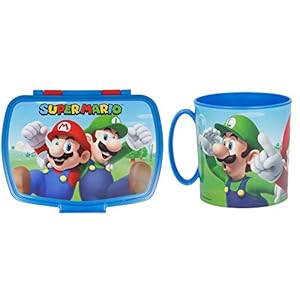 Familienkalender Set van 2, BPA-vrij, broodtrommel + beker, compatibel met Super Mario | school | Kita | lunchbox…