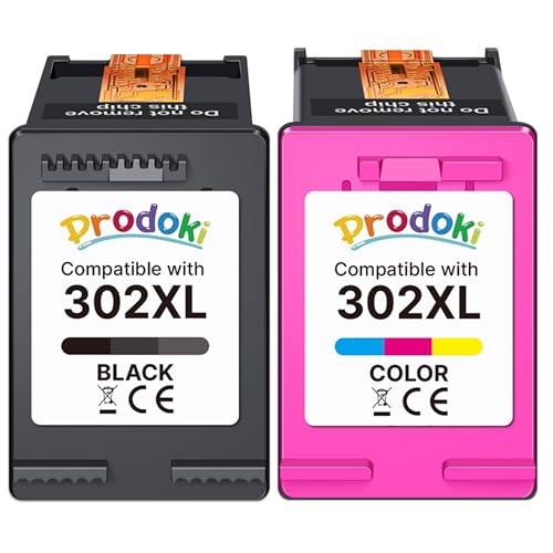 Prodoki 302 XL 302XL Remplacement pour Cartouche HP 302 XL Noir et Couleur Cartouche Encre pour HP DeskJet 3639 3630 3632 3636 Envy 4520 4527 4525 4524 OfficeJet 3831 3833 3830 (1 Noir 1 Tri-Colore)