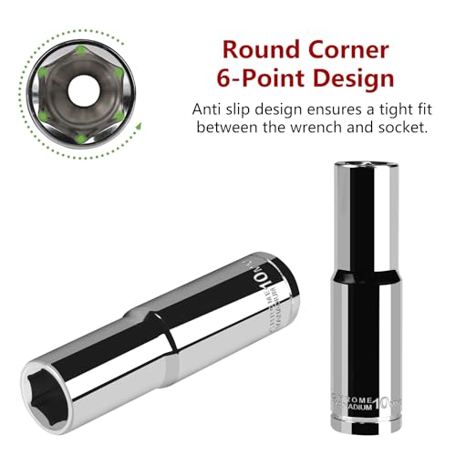 Image of 3 /8 inch Drive Deep Socket,10mm Metric Socket 6-Point, CR-V Steel, Mirror Finish