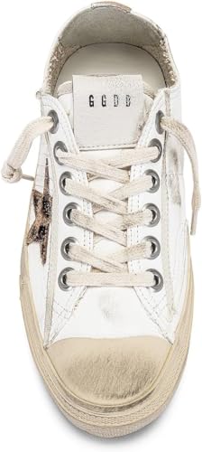 Golden Goose Women's Fashion Distressed Sneakers - Italian Nappa Leather Leopard Laminated Trendy Shoes, White Sneakers (White/Beige/Brown/Silver Metallic, Women, Numeric, Narrow, 7) - 37 EU/ 7 US3