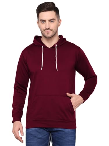 Image of TQH Men's Cotton Blend Fleece Solid Hooded Neck Sweatshirt