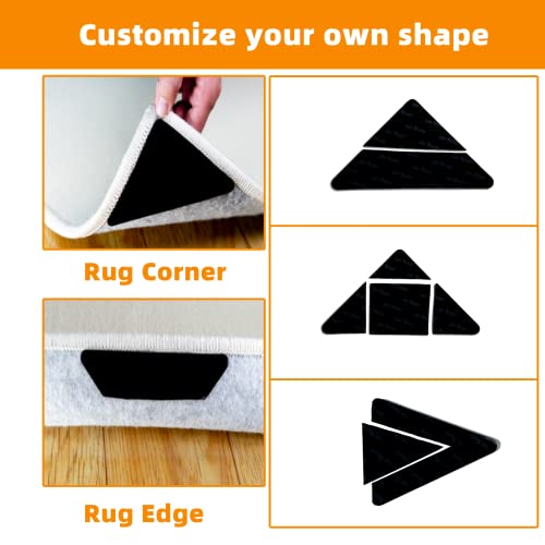 Elsoteno Carpet Tape, 8 Pcs Non Slip Rug Tape for Hardwood Floors and Tiles, Reusable and Washable Rug Pad Gripper for Area Rugs, Dual Sided Adhesive Rug Sticker Keep Corners Flat