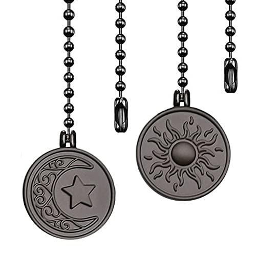 Image of Ceiling Fan Pull Chain Sun Moon Pattern,2 Pcs 12 Inch Beaded Ball Pull Chain Extender Decorative With Connector, Newst Style Fan Light Pendant Extension Decor,Black Copper