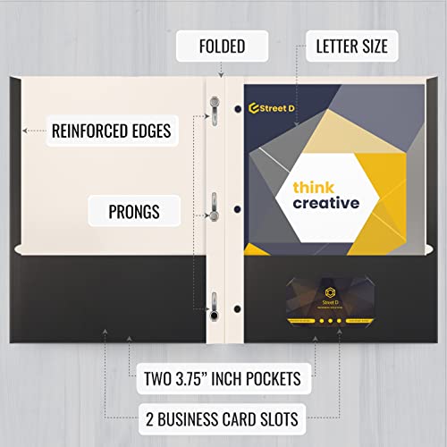 Black Paper 2 Pocket Folders With Prongs, 50 Pack, By Better Office Products, Matte Texture, Letter Size Paper Folders, 50 Pack, With 3 Metal Prong Fastener Clips, Black #TOP2