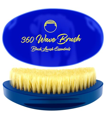Black Lavish Essentials Men’s Hair Brush, Build Deeper Waves, Soft and Hard Boar Bristle Curved Wave Brush, Perfect for Styling Hair (Soft-Brush, Blue)