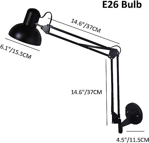 ZHFZKKL Applique murale à bras long réglable Lampe noire industrielle à bras oscillant Applique murale en aluminium à double bras pliant pour travail d'architecte Éclairage mural pour chambre à couche – vue 6