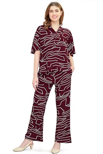Image of ZEYO Women's Rayon Printed Night Suit Set Of Top & Pajama Set