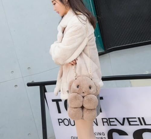 Image of Cute Teddy Bear Plush Sling Bag For Kids And Girls with Chain Strap, Soft Faux Fur, Zipper Closure, Compact Storage for Phone Wallet Essentials (Wine)