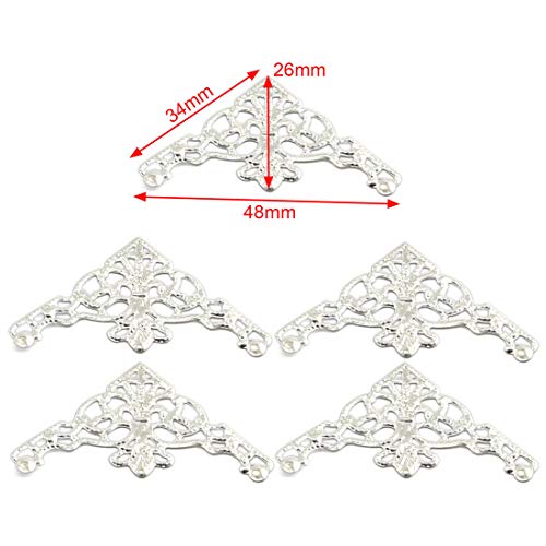 Hj Garden 30Pcs Metal Filigree Triangle Connectors Vintage Style Embellishments Findings Corner Decorative Jewelry Diy Box Craft Decoration Silver #TOP1