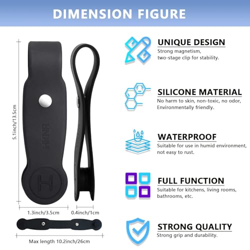 HKNR 2 Pcs Strong Magnetic Towel Clips for Kitchen, Waterproof Silicone Towel Holder for Oven Handle Fridge, No Drill Multi-Purpose Kitchen Towel Clip, Bathroom, Outdoor Use (Black) by HKNR - Used condition - Image 3