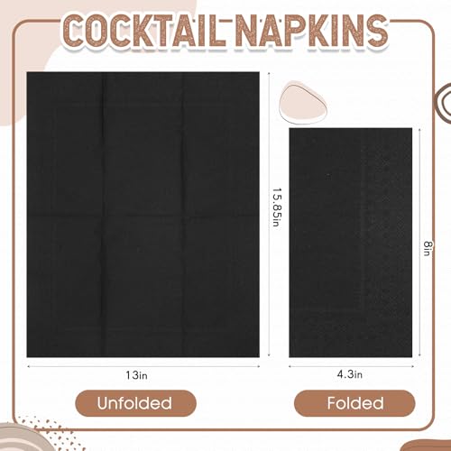 Image of Henoyso 300 Pack 2 Ply Black Dinner Napkins, 4 x 8 Inch paper Towels