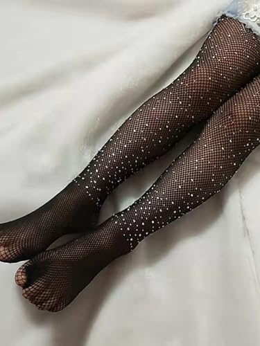 SHENHE Girl's Sparkle Fishnet Tights High Waist Rhinestone Mesh Fishnet Stockings3