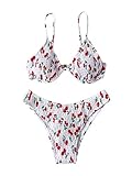 SHENHE Women's Two Piece Cherry Print High Cut Underwire Triangle Bikini Swimsuit White S