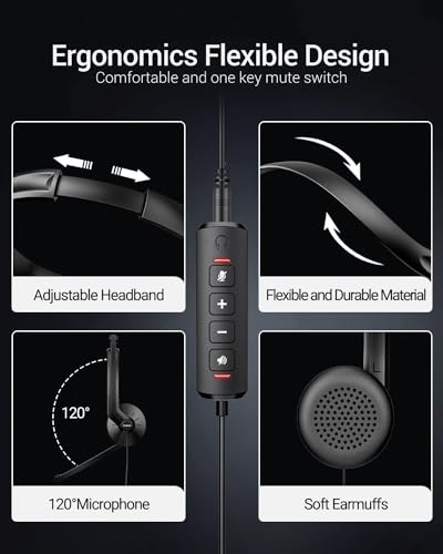 Image of FEABASK USB Headset with Microphone for PC - Lightweight Wired Computer Headset with Microphone for Home Office Online Class Skype Zoom Meetings,in Line Mute Controls(10pcs)