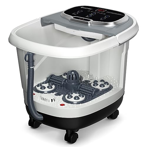 COSTWAY Idromassaggio per Piedi, Pediluvio Massaggiatore Plantare Massaggio Shiatsu, con Funzione Calore Timer e Rulli Luce a Infrarossi, Idromassaggiatore 15L (Grigio)
