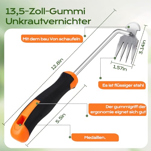Unkraut Entferner Gerät Edelstahl, Unkrautjäter Verbesserte Gartenarbeit Hand Unkrautstecher, Fugenkratzer Mit Stiel Gartenwerkzeug Unkrautentferner (Orange) – Bild 3