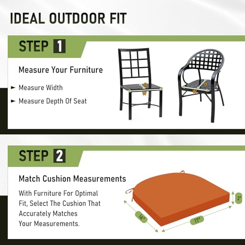 Image of Basic Beyond Outdoor Chair Cushions Set of 4, Outdoor Cushions for Patio Furniture, Water Resistant Patio Chair Cushions with 2 Ties, 17x16x2, Orange