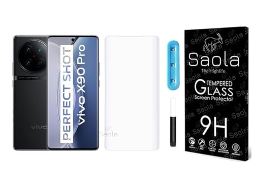 Image of Saola Curved Uv Tempered Glass For Vivo X90 Pro Cellphone Comes With Uv Light & Glue For Finest Pasting. Edge To Edge Protection With Case Friendly Fit. (Pack Of 1)