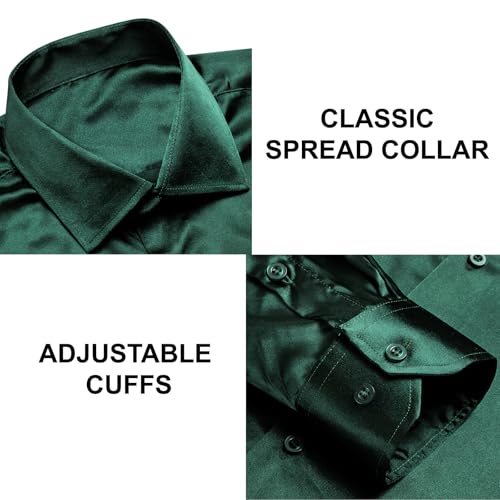 Image of Hi-Tie Men's Silk Satin Dress Shirts Long Sleeve Shiny Casual Button Up Shirts Luxury Party Disco Prom Wedding Shirt