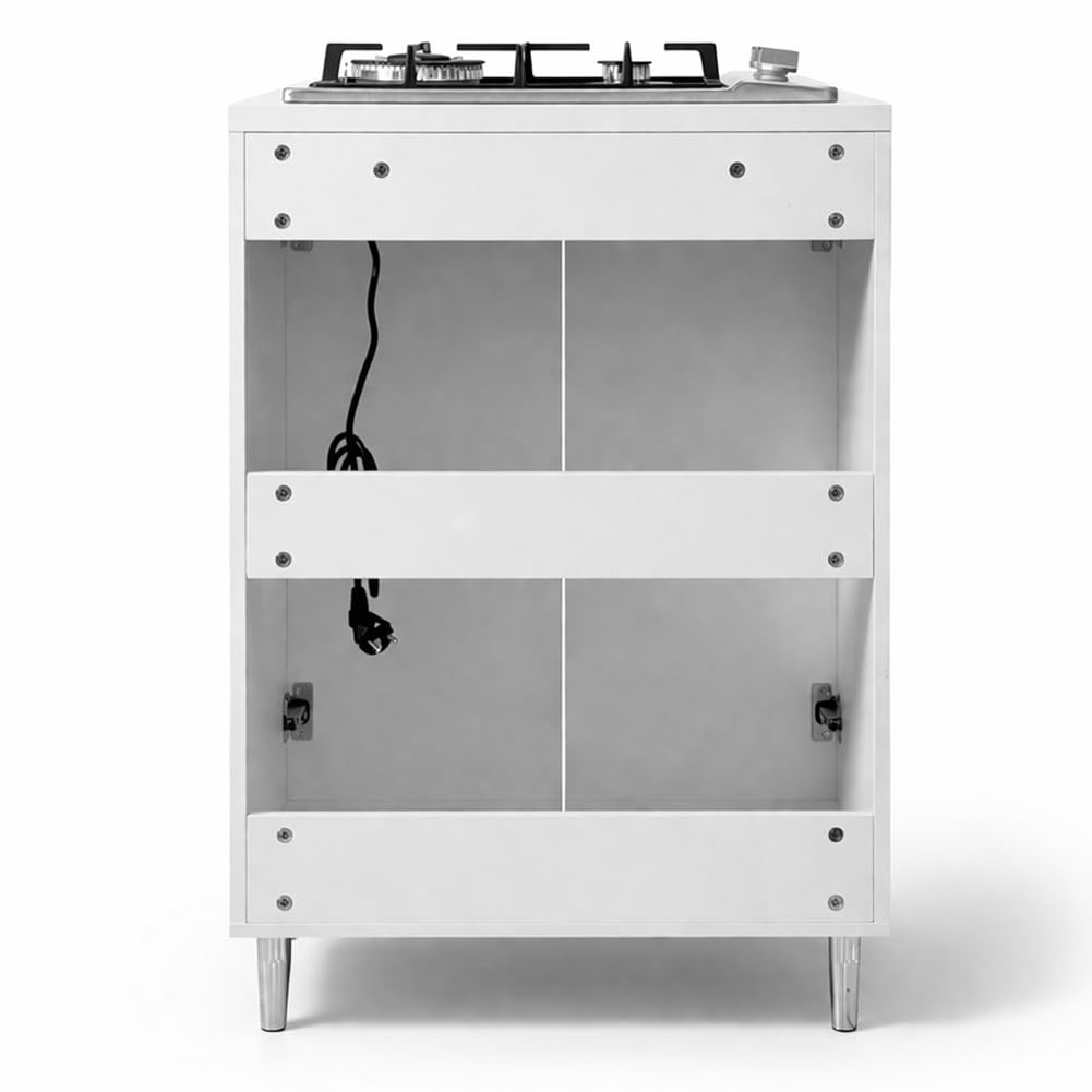 Shally Dogan Mobile Base da cucina a 2 ante 60 x 40 x 85 cm completo di Piano Cottura a 2 Fuochi, Piastre in Ghisa Resistenti, Montaggio con Piedini Fissi o Ruote, Kit completo pronto all'uso (Bianco)