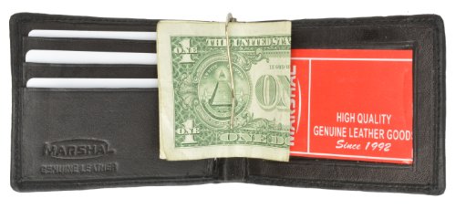 MARSHAL 100% Genuine Leather Bi-fold Money Clip Black #1162