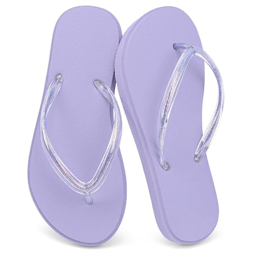 INMINPIN Kids Girls Cute Jelly Sandals Yoga Foam Flip Flops Non Slip Water Pool Thong Flat Sandals Summer Little/Big Kid Beach Essentials 2026, Purple, 5 Big Kid by INMINPIN - Used condition - US$17.01