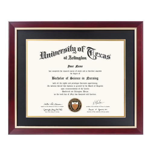 11x14 Wood Diploma Frame with Black Mat or Display 14x17 Certificates without Mat,UV Protection Acrylic,Cherry Finish with Gold Trim