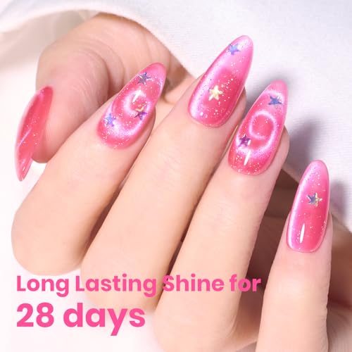 Image of Beetles Hot Pink Cat Eye Gel Nail Polish - Pitaya Glow 15ML Full Size Glitter Pink Cat Eye Summer Gel Polish Magnetic Shimmer Effect Soak Off UV Nail Art Design Salon DIY Manicure Gift for Women