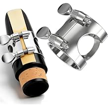 1PCS Clarinet Ligature B Flat Silver Brass Clarinet Ligature Clip Clamp Mouthpiece Fastener with Adjustable Screws Clarinet Accessories for Woodwind Instruments Reeds Replacement Parts Silver Tone