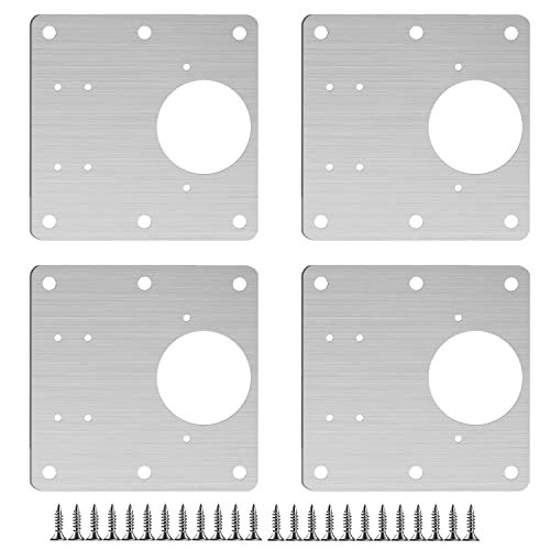 Placa de ReparacióN De Bisagras, 4 Pieza Placas de Soportes de ReparacióN con Orificio y 24 Tornillos Kit de ReparacióN de Bisagra para Madera, Muebles, Estantes, Gabinete, 9 X 9 Cm, Acero Inoxidable Cover