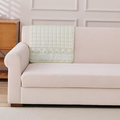 Image of HOKIPO 'BelleLace Series' Imperial Milk Velvet Sofa Backrest Mat Cover with Lace | Anti-Slip | 1 Pc - Pearl White (AR-6311-WHT)