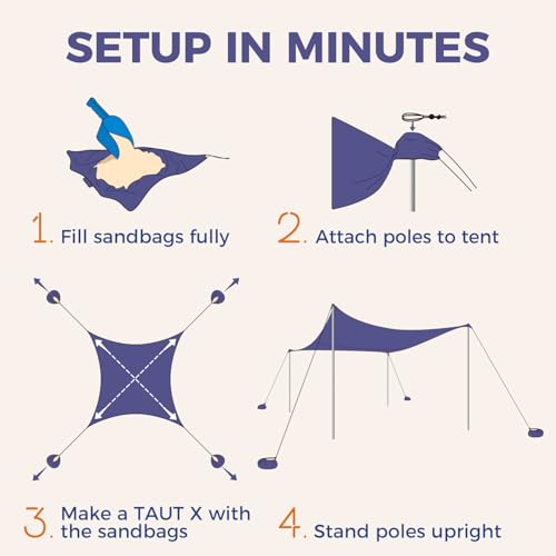 Image of WEKAPO Beach Tent Sun Shelter - Easy Setup Beach Canopy with 4 Sturdy Poles