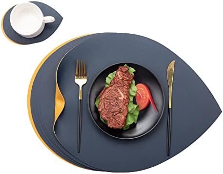 Oval Placemats Set of 6 Washable,Wipeable Non Slip Placemats and Coasters,Double Sided Easy to Clean Heat Resistant Dining Table Placemats for Kitchen(BlueYellow)