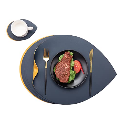 Oval Placemats Set Of 6 Washable,Wipeable Non Slip Placemats And Coasters,Double Sided Easy To Clean Heat Resistant Dining Table Placemats For Kitchen(Blueyellow) #TOP2