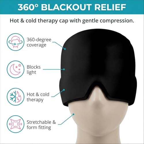 Image of Migraine Relief Cap for Headache & Migraine Pain | Hot & Cold Therapy Cooling Gel Mask | Sinus, Stress, Tension Relief Head Wrap | Reusable Ice Pack Cap for Men & Women (Multicolor)