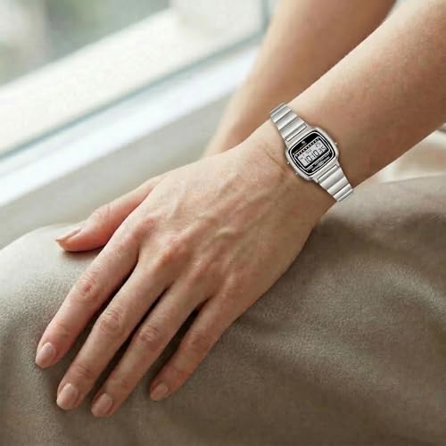 Image of Shocknshop Digital Square Small Dial LED Ladies Stainless Steel Strap Watch for Women and Girls -WCH385