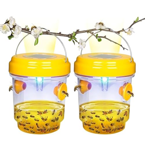 Befoore Trampas solares for avispas, trampas colgantes for exteriores for abejas carpinteras, trampa for avispones, trampa for avispas, mata avispas con luz LED UV.(Yellow)