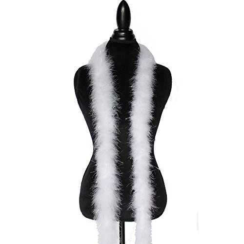 Cynthia's Feathers Marabou Feather Boa 6 Feet Long 22 Grams Crafting Sewing Trim Hair Bows Wedding Halloween Costume (White w/Lurex Tinsel)