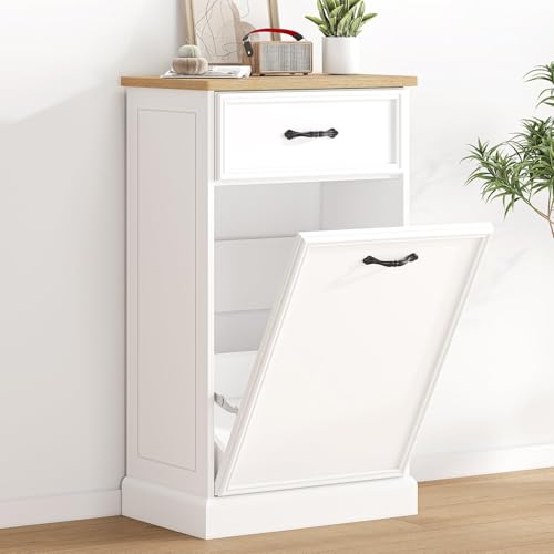 Garvee Rangement Discret Antianimal pour Déchets – Meuble Poubelle Simple à Basculer 38L en MDF – 1 Tiroir, Armoire Indépendante – Économie...