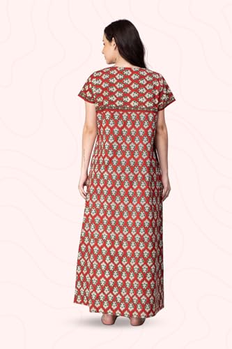 Image of NIHSAMAH Cotton Nighty for Women with Pocket, Premium Printed Long Nighty | Comfortable & Fancy Sleepwear /Nightwear