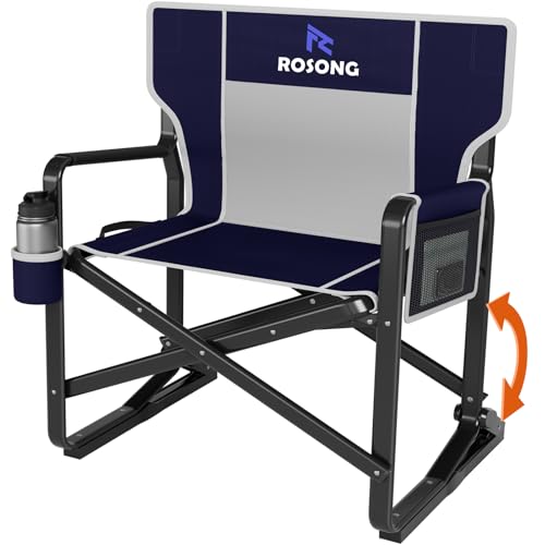 Rocking Camping Chair Rocker, Folding Chair Lawn Chairs with Cup Holders Foldable Outdoor Freestyle Navy Blue