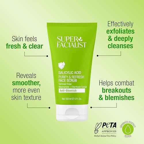 Super Facialist Salicylic Acid Anti Blemish Purify & Refresh Face Scrub - Face Wash for Acne Treatment & Blackhead Remover with Salicylic Acid & Vitamin B 3, Vegan Friendly, 150ml - Image 3