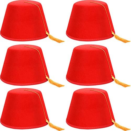 SATINIOR 6 Pcs Red Turkish Fez Felt Hat Bulk Turkish Fez Hat for Men Women Cosplay Party Costume Play Parties Greece Moroccan Traditional Outfits